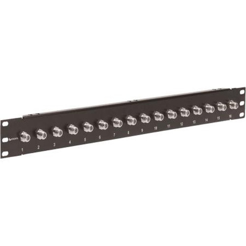 L-COM PR175F16 1.75" x19" Panel (black), 16 F Coupler.Type F Jack Feedthru Rack Panels, 1U High 16 Port Configuration
