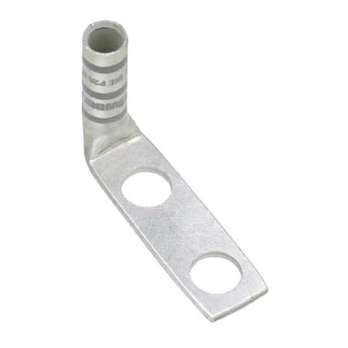 PANDUIT LCC2-14AF-Q Two-Hole, Long Barrel Lug, #2 AWG Wire, 1/4 Stud Hole, 5/8 Hole Spacing, 90Deg Angle Tongue