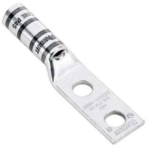 PANDUIT LCC2-14DW-Q Two-Hole, Long Barrel Lug with Window, #2 AWG Wire, 1/4 Stud Hole, 1 Hole Spacing