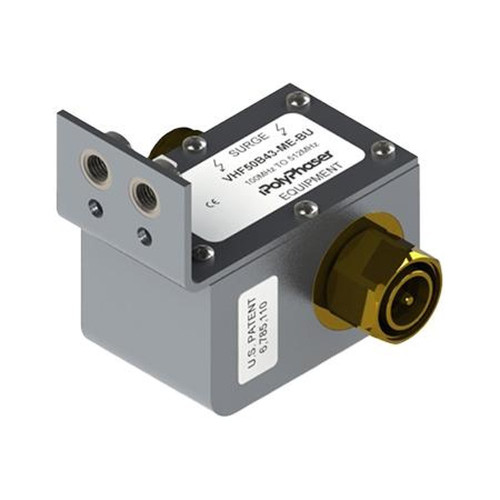 POLYPHASER VHF50B43-ME-BU 4.3-10 F/m Coaxial RF Surge Protector, 100MHz - 520MHz, DC Block, 750W, 20kA, Bracket Up