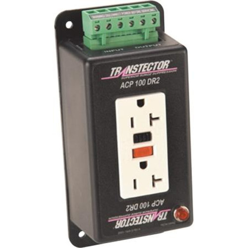 TRANSTECTOR 1101-608 15A and 20A DIN Rail Panel Mount AC Surge Protected Convenience Outlet.2 Outlets.Single Phase