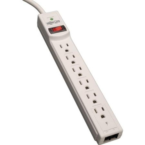 TRIPP TLP604TEL LITE Surge Protector.Six AC Outlets.One Set of RJ11 Jacks.Includes 4 Ft Power Cord and 6 Ft Phone Cord.UL and Cul Rated