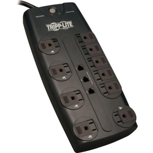 TRIPP TLP1008TEL LITE Surge Protector.10 AC Outlets.1 in/2 Out RJ11 Outlets Includes 10 Ft Power Cord W/ Rt Angle Plug.UL and Cul Rated
