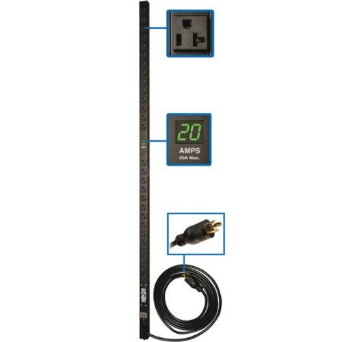 TRIPP PDUMV20 LITE Single-Phase Metered Pdu, 20A, 120V, 0U Vertical Rackmount, 28 NEMA 5-15/20R Outlets, NEMA L5-20P Input with 5-20P Adapter