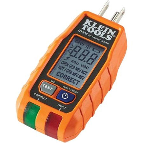 KLEIN RT250 TOOL GFCI Receptacle Tester with Lcd, Tests the Wiring Conditions at an Electrical Outlet and Inspects GFCI Devices