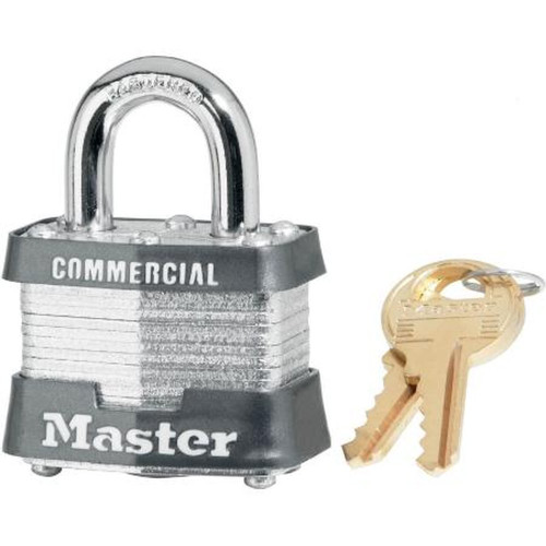 MASTER 5 LOCK # Tumbler 2" Wide Laminated Steel Body; 1" Hardened Steel Shackle; 4-pin Cylinder Helps Prevent Picking; Dual Locking Levers Keyed