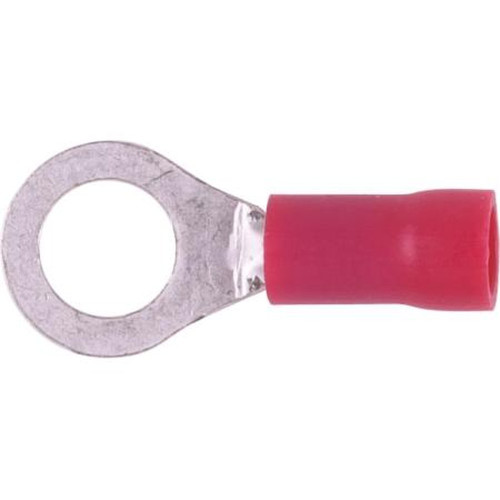HAINES RR1/4-100 PRODUCTS 1/4" 22-18 Ga Ring Terminal.Vinyl Insulated.Packaged 100 per Bag.Red in Color