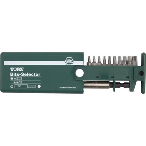 WIHA 79245 Torx(r) Bit Selector.10 Bits & Power Bit Holder in Storage Box.1/4"X1" Bits Sizes: T7, T8, T9, T10 T15, T20, T25, T27, T30, T40.Standard