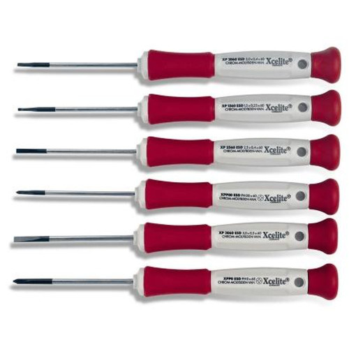 XCELITE XP600 Precision Screwdriver Set.Includes Individual Screwdrivers in Slotted: 1.5x60mm, 2.0x60mm, 2.5x60mm, 3.0x60mm.Phillips: #00, #0.ESD
