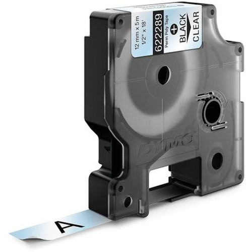 DYMO 622289 1/2" Clear Label Tape.Poly Material.18 Ft., Black on Clear Print