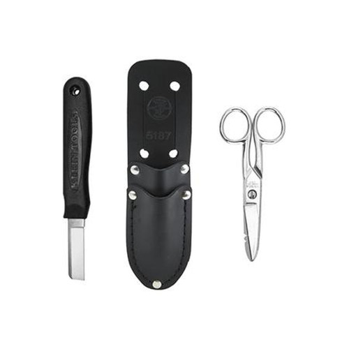 KLEIN 46037 Cable Splicer Kit.Contains Cable Splicer Knife, Electrician Scissors, and a Slotted Leather Holder for Belts Up to 2" Wide