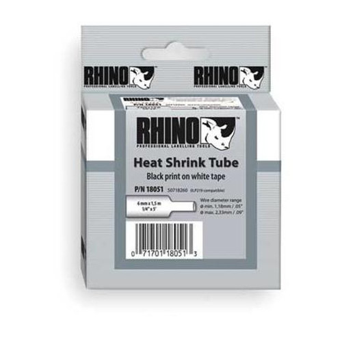 DYMO 5AU15 1/4" Heat Shrink Label Tape Polyolefin, Non Embosing, White in Color 5' Long