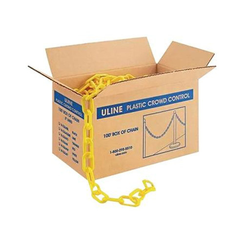 ULINE H-3364Y Plastic Barrier Chain, 100 Ft., Yellow.Weatherproof, Durable & UV Resistant.2 in Links