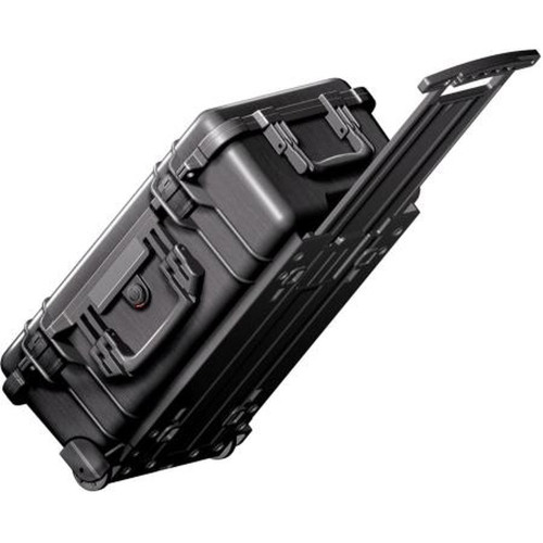 PELICAN 1510 BLACK Wheeled Equipment Cases.Water & Airtight to 30' W/neoprene O-Ring Seal.Fold Down & Retractable Handle.I.d.: 20-3/16"L X 11-3/8"W