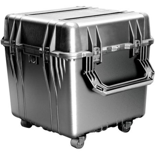 PELICAN 0350NF Cube Equipment Case NO FOAM Water & Airtight W/neoprene O-Ring Seal.2-Person Lift Handles.I.d.: 20"Lx20"Wx20"D.Black.(casters Not