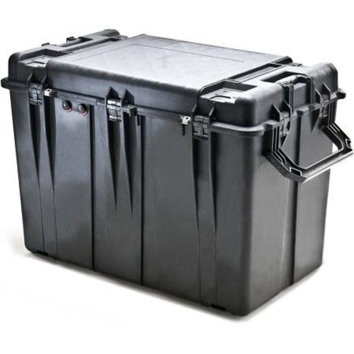 PELICAN 0500 BLACK Foam-Filled Transport Case Water & Airtight W/neoprene O-Ring Seal.2-Person Lift Handles.I.d.: 35"Lx18"Wx25"D.Black