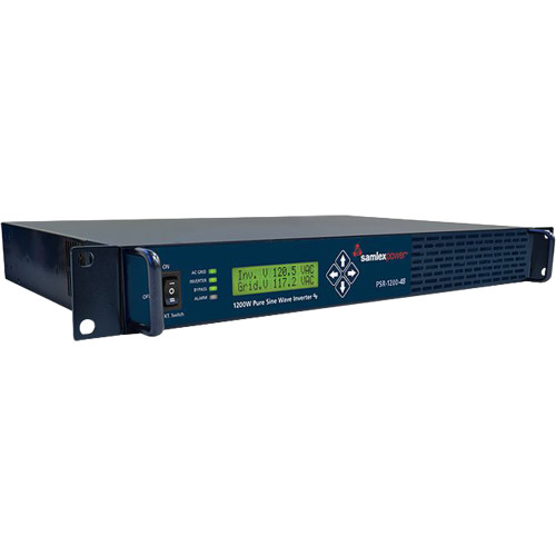 Samlex PSR-1200-48 1U rackmount pure sine wave inverter, 48 VDC to 120 VAC 1200W with built-in automatic transfer switch and front panel display