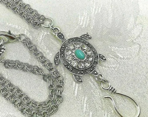 Sparkly Sea Turtle Portuguese Knitting Necklace