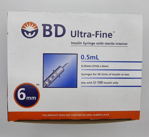 Ultra-fine Short Needle Insulin Syringes 6mm 31G 0.5ml (100)