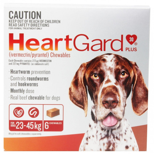 Heartgard 30 Plus Chewables Brown 23-45kg 272mcg 6's