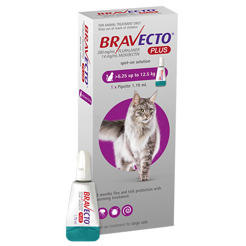 Bravecto Plus Purple Spot-On Cat 6.25kg - 12.5kg (1 tube) [Expires END of May 2024]