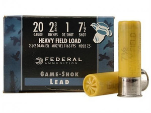 Federal Field-Shok 20 Gauge 2-3/4" 1oz #7.5 Shot Heavy Game 25rds/Box Federal Field-Shok 20 Gauge 2-3/4" 1oz #7.5 Shot Heavy Game 25rds/Box