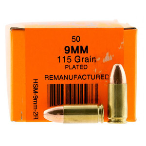 HSM 9mm 115 Grain FMJ Remanufactured 50rds/Box HSM 9mm 115 Grain FMJ Remanufactured 50rds/Box