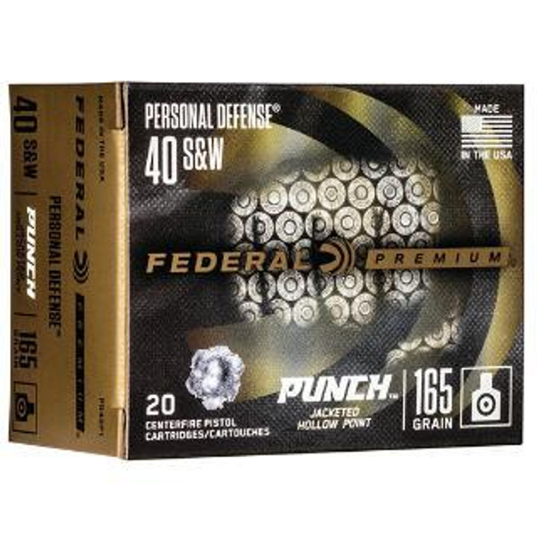 Federal Premium Punch 40 S&W 165 Grain JHP 20rds/Box