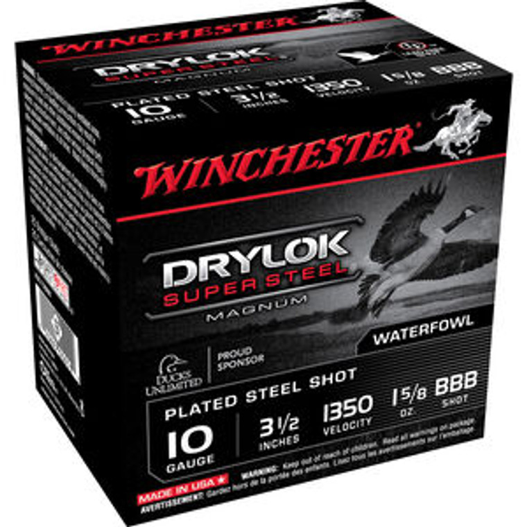 Winchester Drylok Plated Super Steel 10ga 3-1/2" 1-5/8oz BBB Shot 25rds/Box
