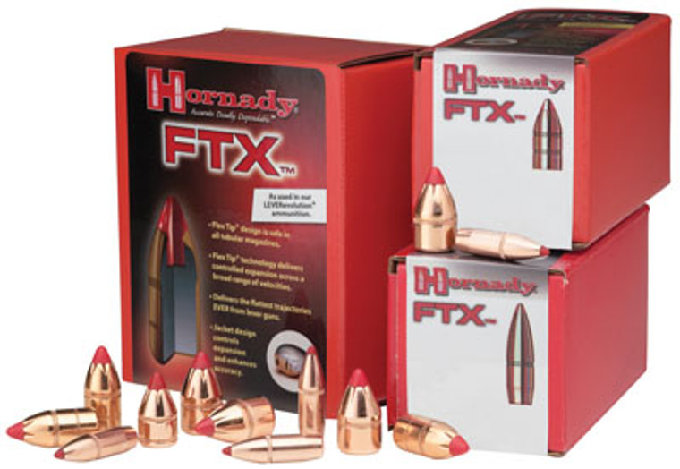 Hornady FTX Projectiles .45 Caliber (45-70/.450 Marlin) .458" Diameter 325 Grain FTX Polymer Tip Flat Base Projectile 50 Count