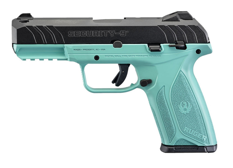 Ruger Security-9 9mm Pistol 4" Barrel 15+1Rd Turquoise Frame Black Slide