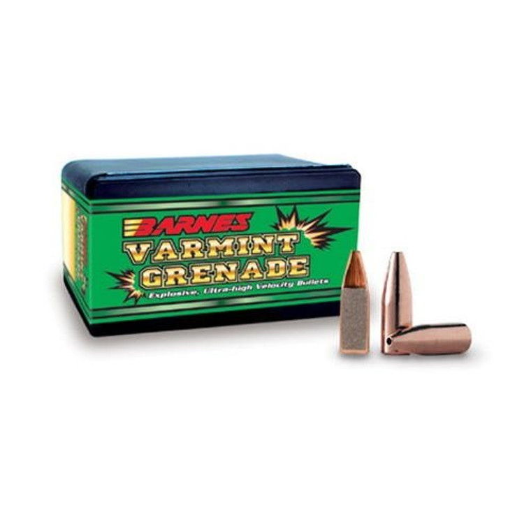 Barnes Varmint Grenade Lead Free Copper Bullet .22 Caliber .224" Diameter 36 Grain Hollow Point Flat Base Projectile 100 Per Box 30171