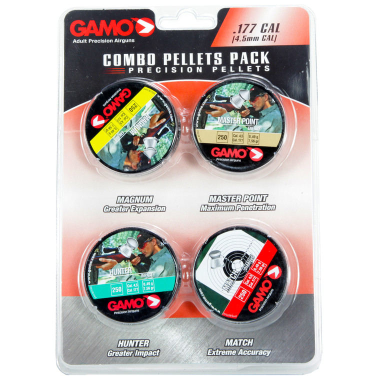 Gamo, Combo Pack, Precision Pellets, .177 Pellets (Magnum, Master Point, Hunter, Match), Blister Card, 1000/Pack