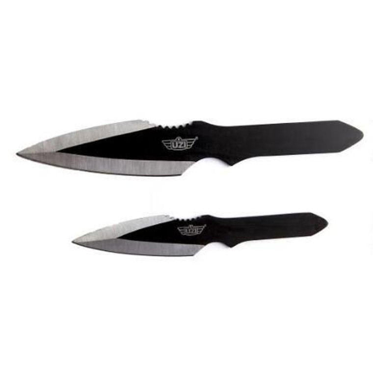 UZI Throwing Knife II, Large and Small Black and Silver Stainless Steel Blades