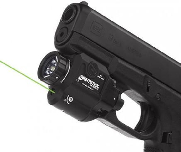 Nightstick TCM550XLGL Compact Weapon Light w/Laser Handgun 550 Lumens White LED Green Laser Black Anodized Aluminum 136 Meters Beam