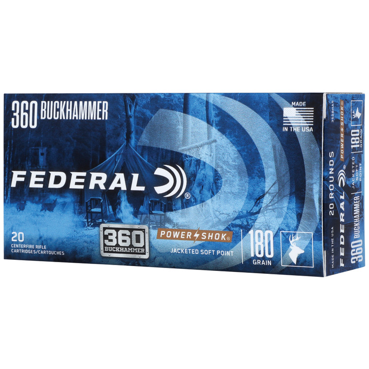 Federal PowerShok 360 Buckhammer 180 Grain Jacketed Soft Point 20rds/Box