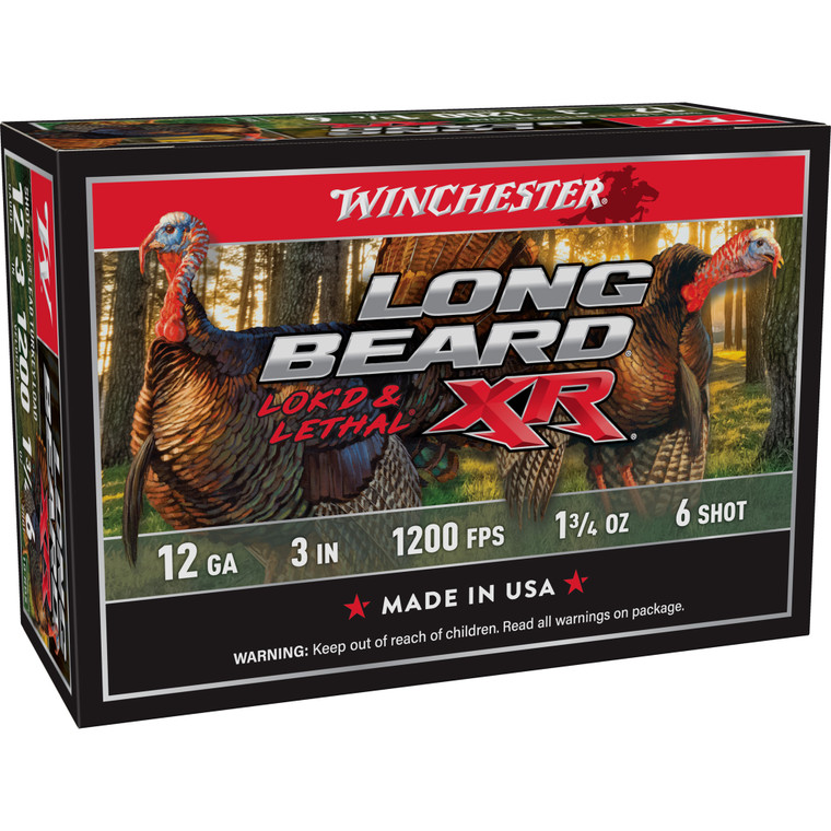 Winchester Ammunition, Long Beard XR, 12 Gauge, 3" Chamber, #6, 1.75 oz, Shotshell Shot-Lok with Lead Shot, 10 Round Box