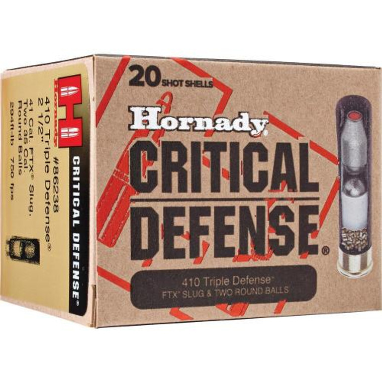 Hornady Triple Defense .410 Bore 2-1/2" FTX Slug With 2-35cal Balls 20rds/Box Hornady Triple Defense .410 Bore 2-1/2" FTX Slug With 2-35cal Balls 20rds/Box