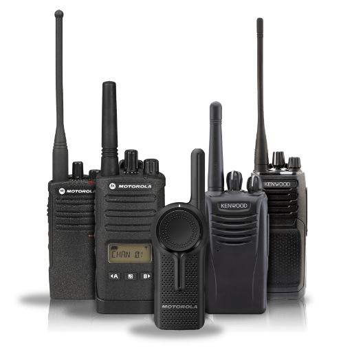 A display of the different walkie talkie series offered by Motorola