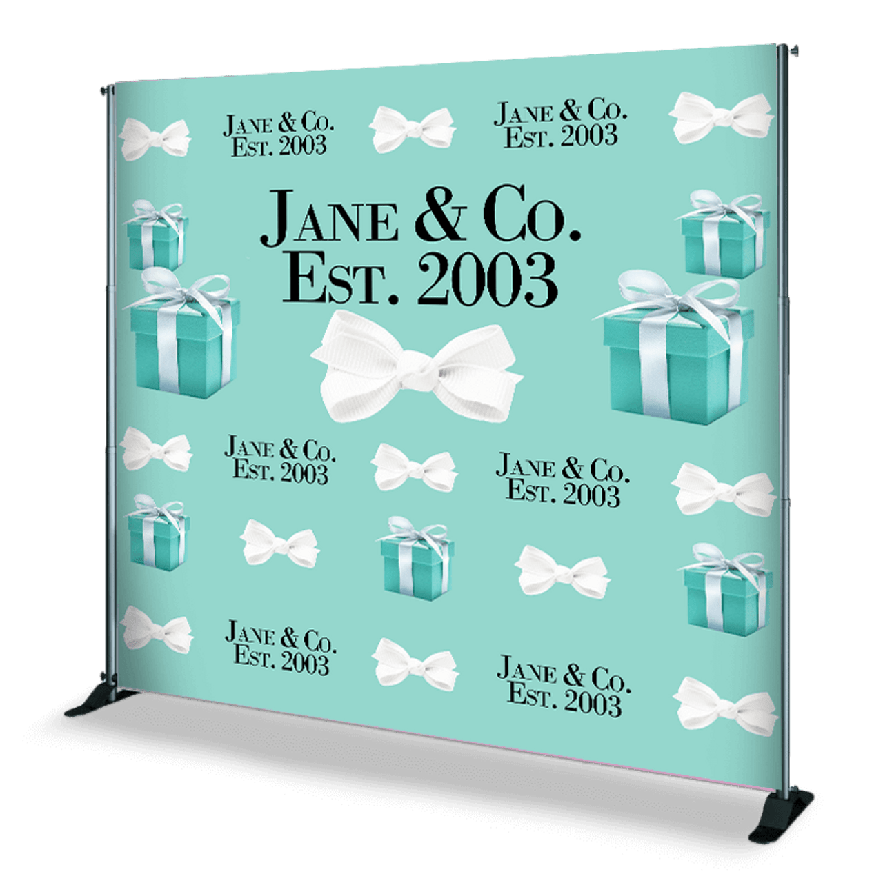 Jane & Co. Step and Repeat in Tiffany Blue. Let us know if you would like this template by emailing us at sales@stepandrepeatdepot.com