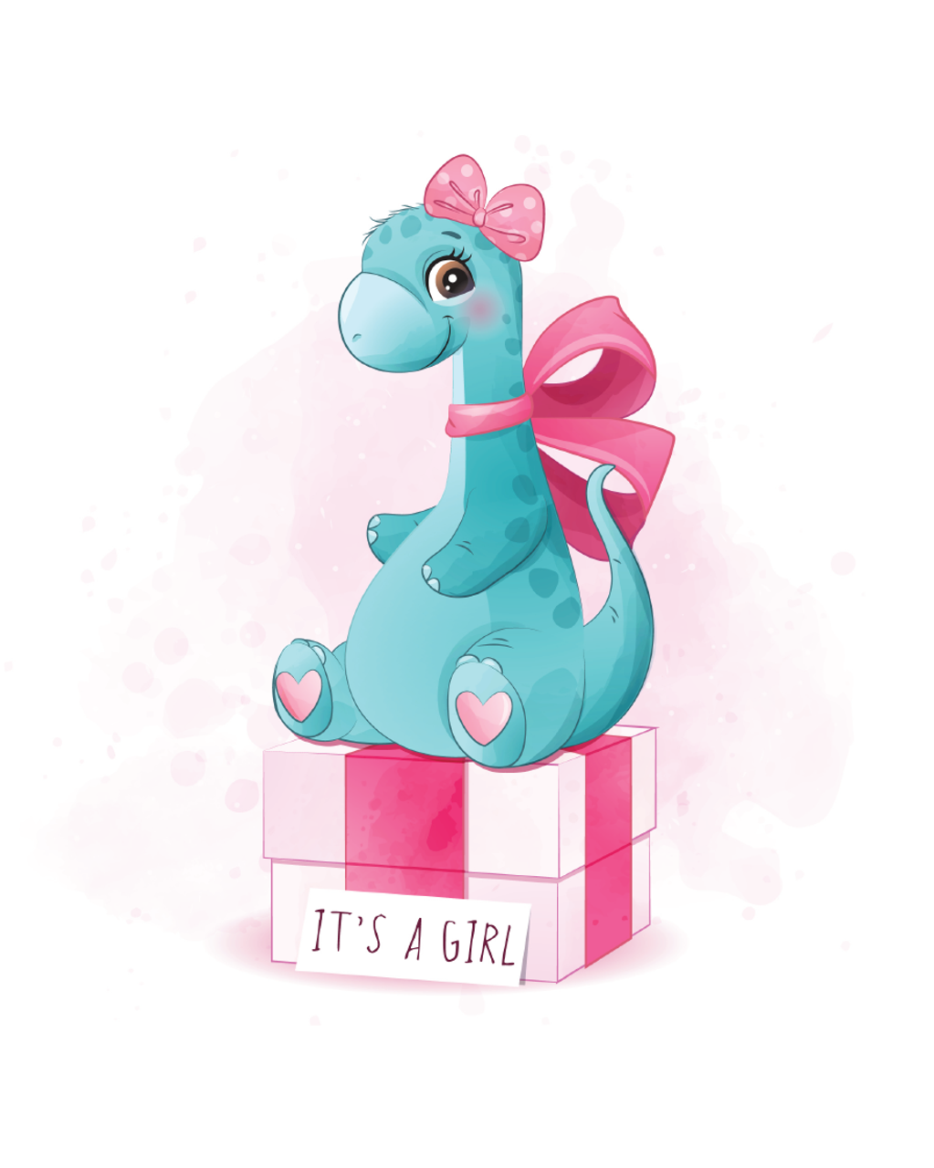 Welcome Baby Watercolor Dino (girl)