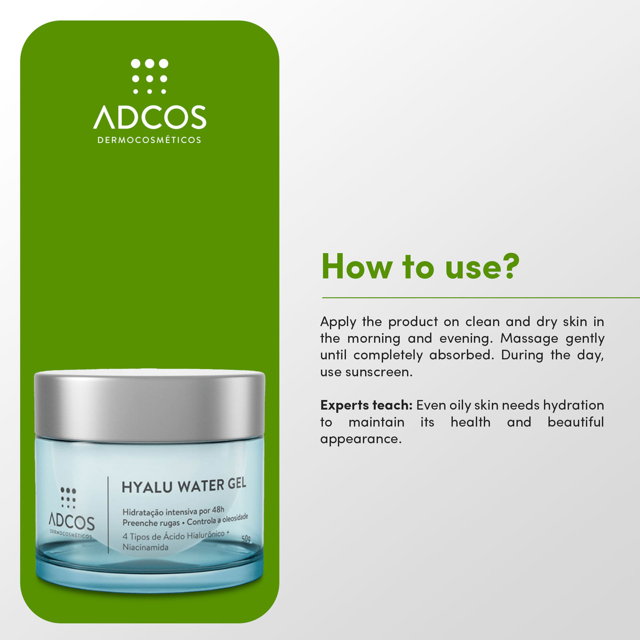 Adcos Hyalu Water Skin Care Gel Facial Moisturizer 50g/1.69 oz