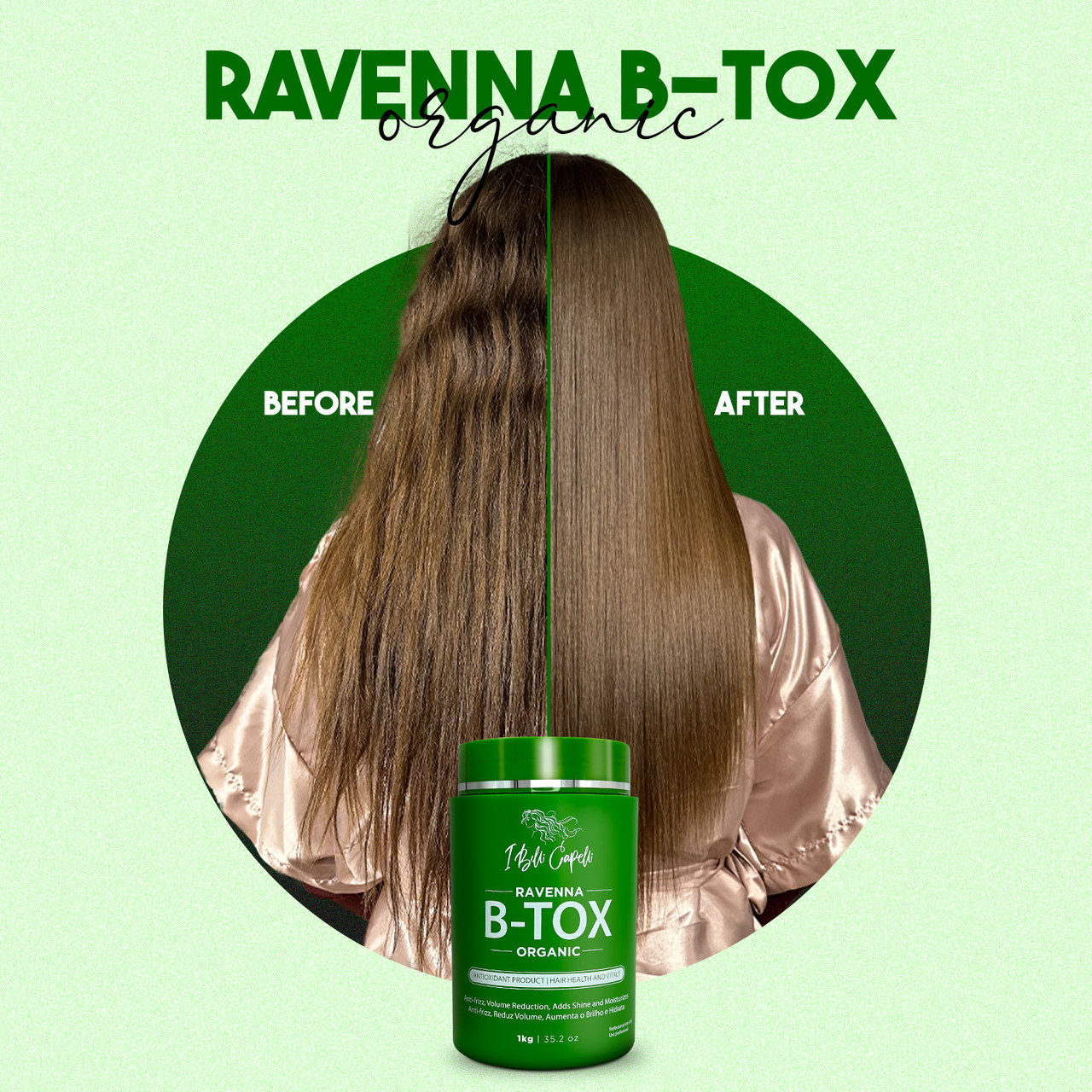 Kit I Belli Capelli Ravenna B-tox Organic Mask Hair Rejuvenation Anti-frizz  2x1kg/2x35.02 oz