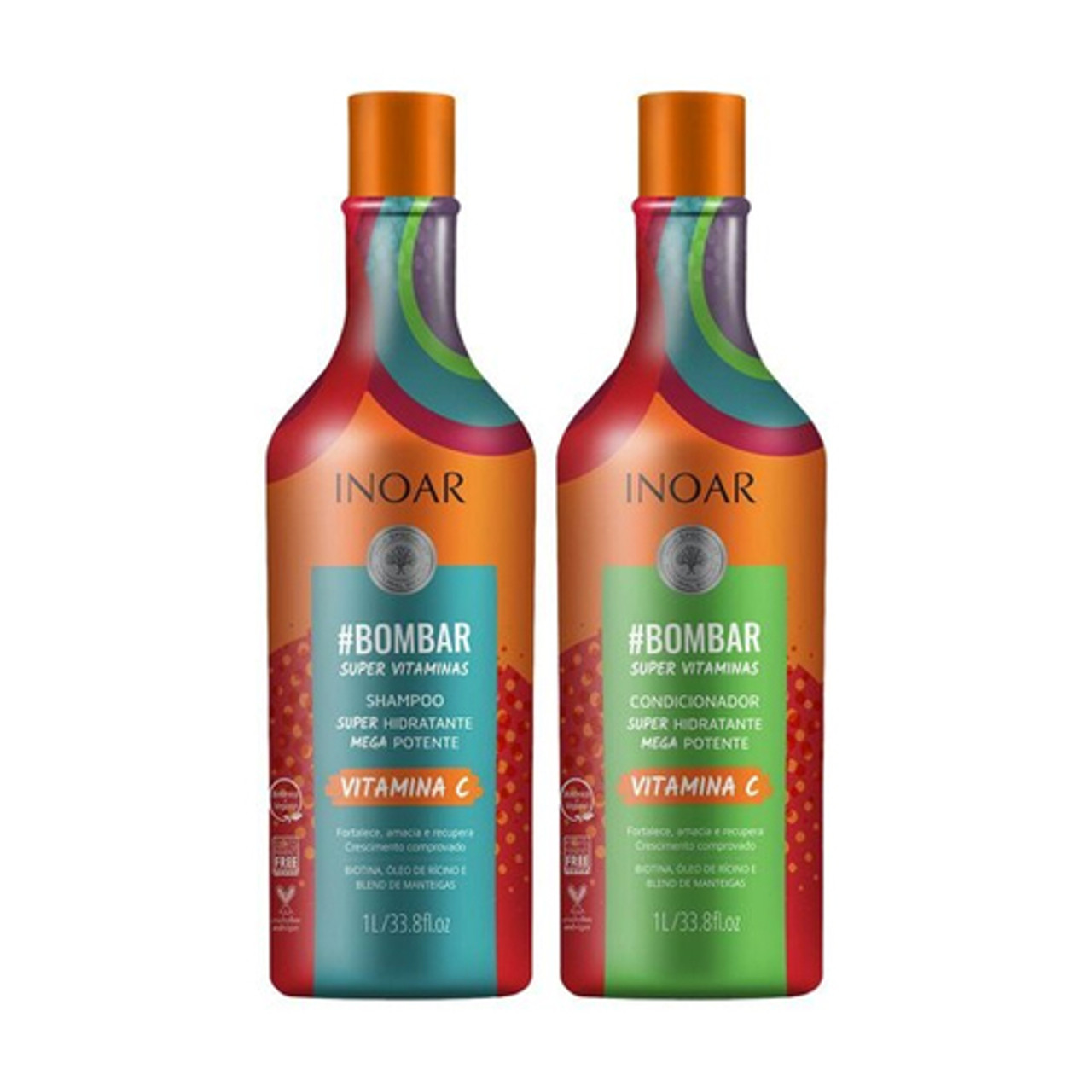 pie krise sammenbrud Inoar Bombar Professional Vitamin C Shampoo + Conditioner Kit 2x1L/2x33.8  fl.oz - Brazil-Keratin