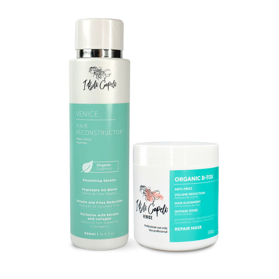 Kit I Belli Capelli Venice Smoothing Keratin 500ml/16.9 fl.oz and Venice Organic Treatment B-Tox 500g/17.60 oz