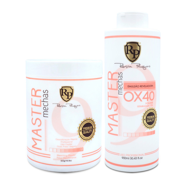 Professional Kit Robson Peluquero Bleaching Powder Master Mechas 500g/17.6 oz + Ox 40 Volumes Developer Emulsion 900ml/30.43 fl.oz Professional Kit Robson Peluquero Bleaching Powder Master Mechas 500g/17.6 oz + Ox 40 Volumes Developer Emulsion 900ml/30.43 fl.oz