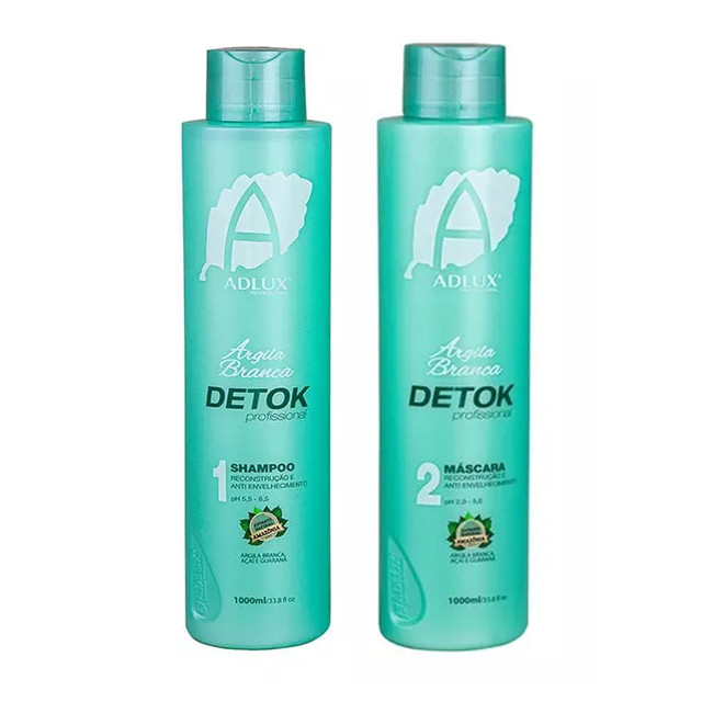 Kit Adlux Shampoo Mask Detok Anti Aging Argila Branca Intense Treatment Hair Care 2x1L/2x33.8fl.oz