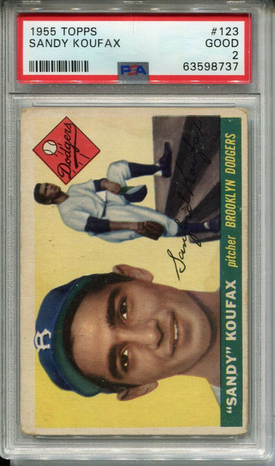 1955 Topps Baseball #123 Sandy Koufax Rookie Card RC PSA 2 Centered Dodgers