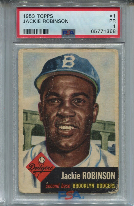 1953 '53 Topps Baseball #1 Jackie Robinson Dodgers Card Graded PSA 1 Centered