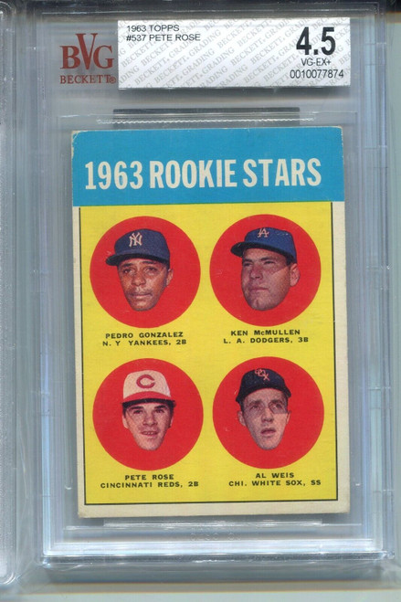 1963 Topps Baseball #537 Pete Rose Rookie Card Graded BVG 4.5